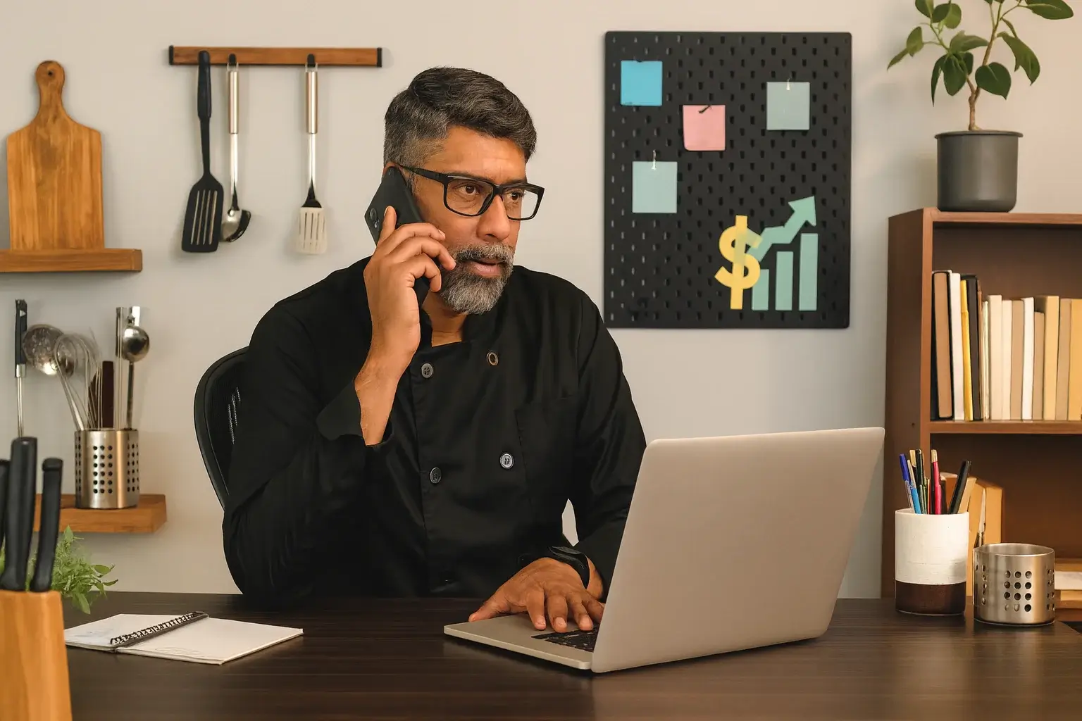 Personne au téléphone devant un ordinateur, illustrant le service client et le contact Vitalid