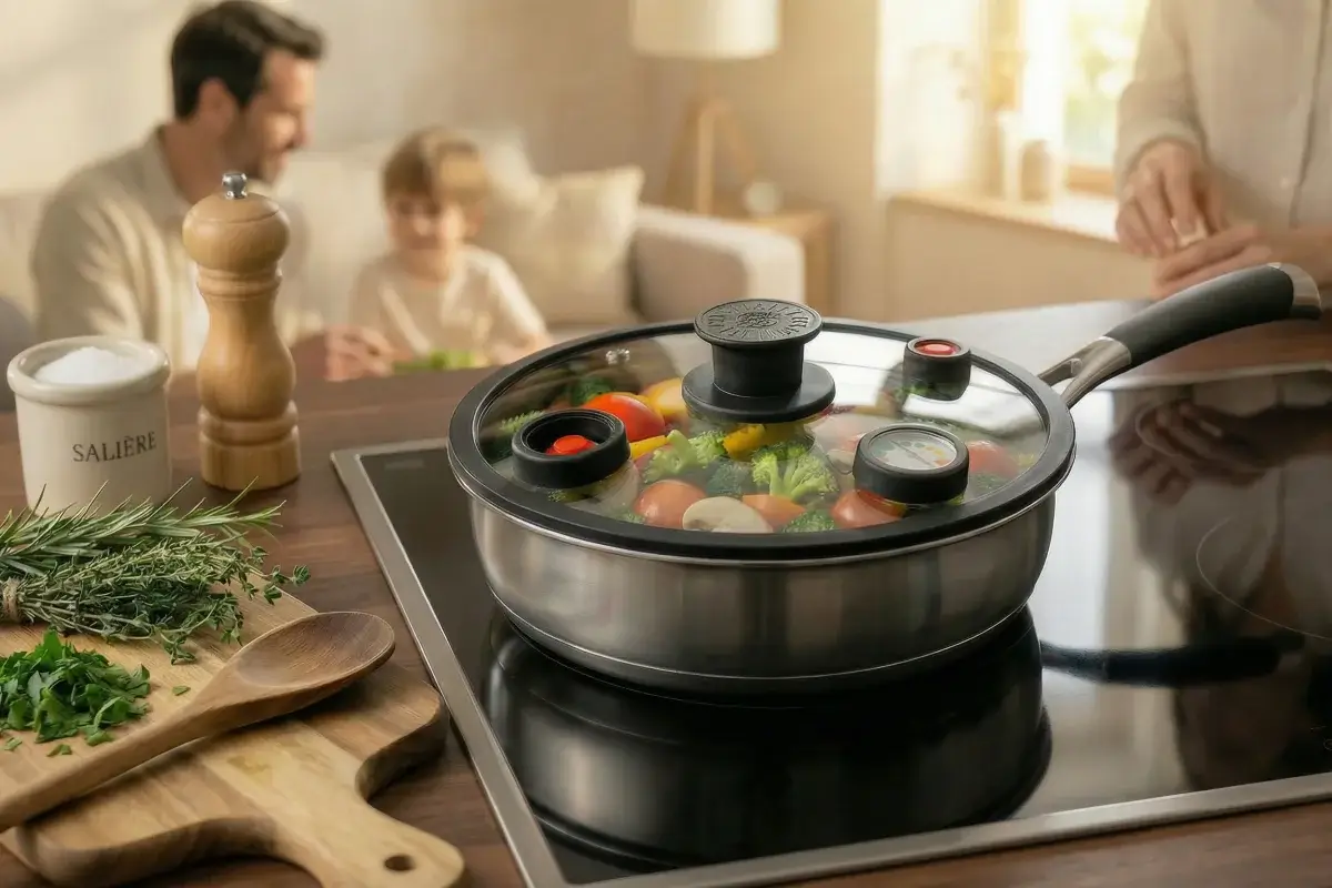 Ingrédients de légumes frais prêts pour une cuisson basse température : poivron, avocat, tomates, oignon, haricots noirs et épices