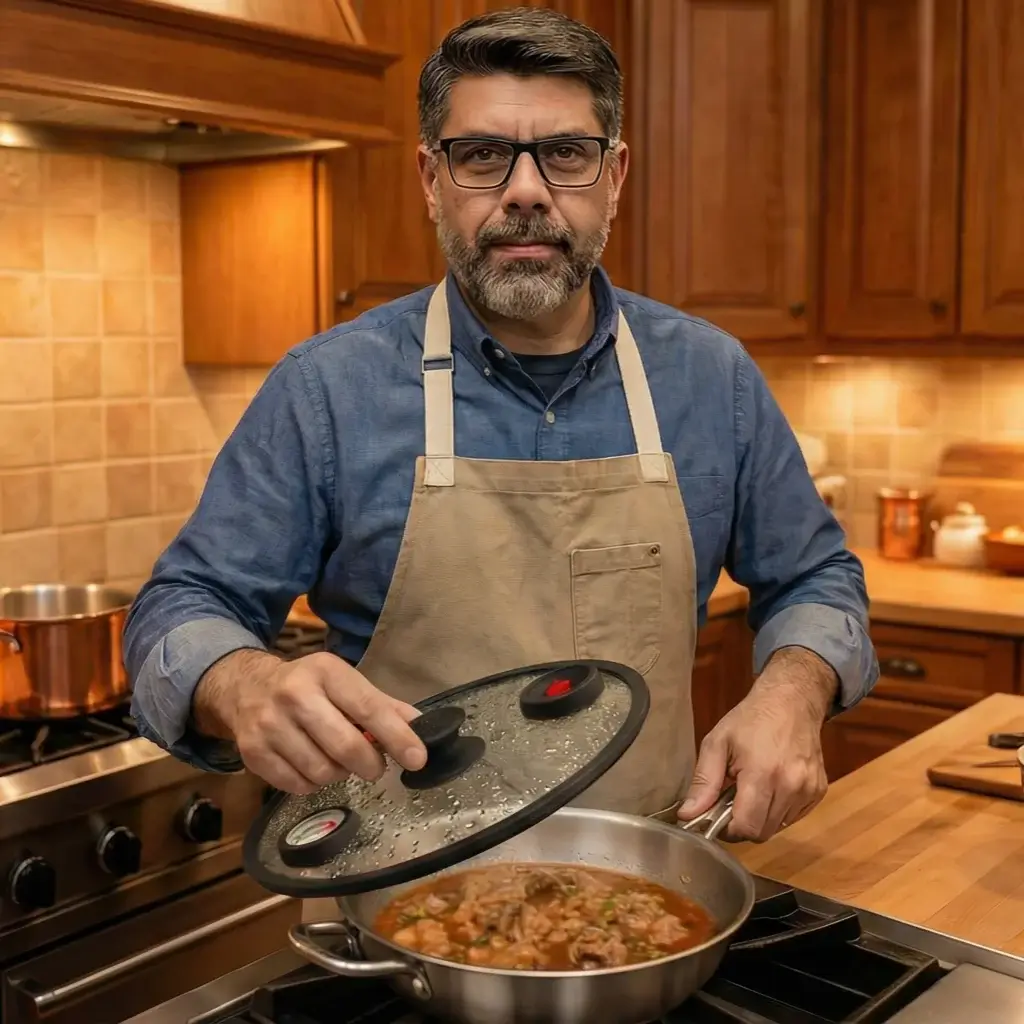 methode-cuisson-basse-temperature -sous-depression cuisinier dans une cuisine temant un poele utilisant la méthode de cuisson basse temperature