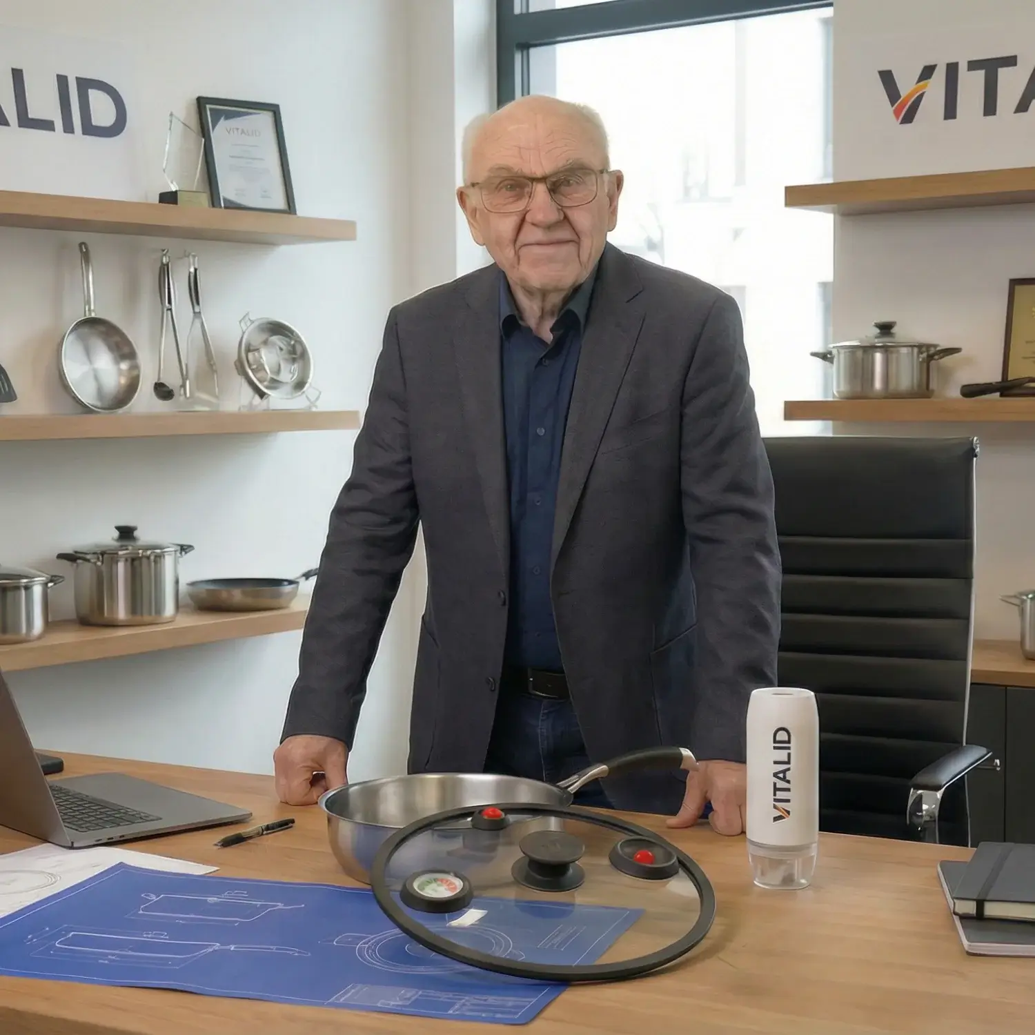 Chef en tenue noire dans une cuisine professionnelle préparant un plat sur un plan de travail